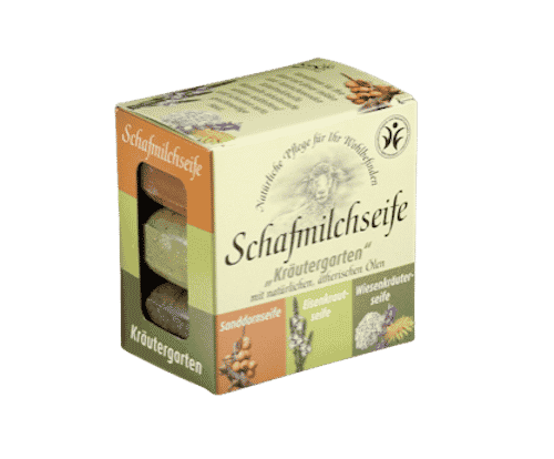 Schafmilchseife „Kräutergarten“ – 3er Set: Sanddorn, Eisenkraut, Wiesenkräuter – Saling je 100 g