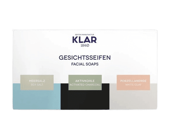 Geschenkset Gesichtsseifen – Meersalz& Aktivkohle& Porzellanerde – Klar 3x 100 g