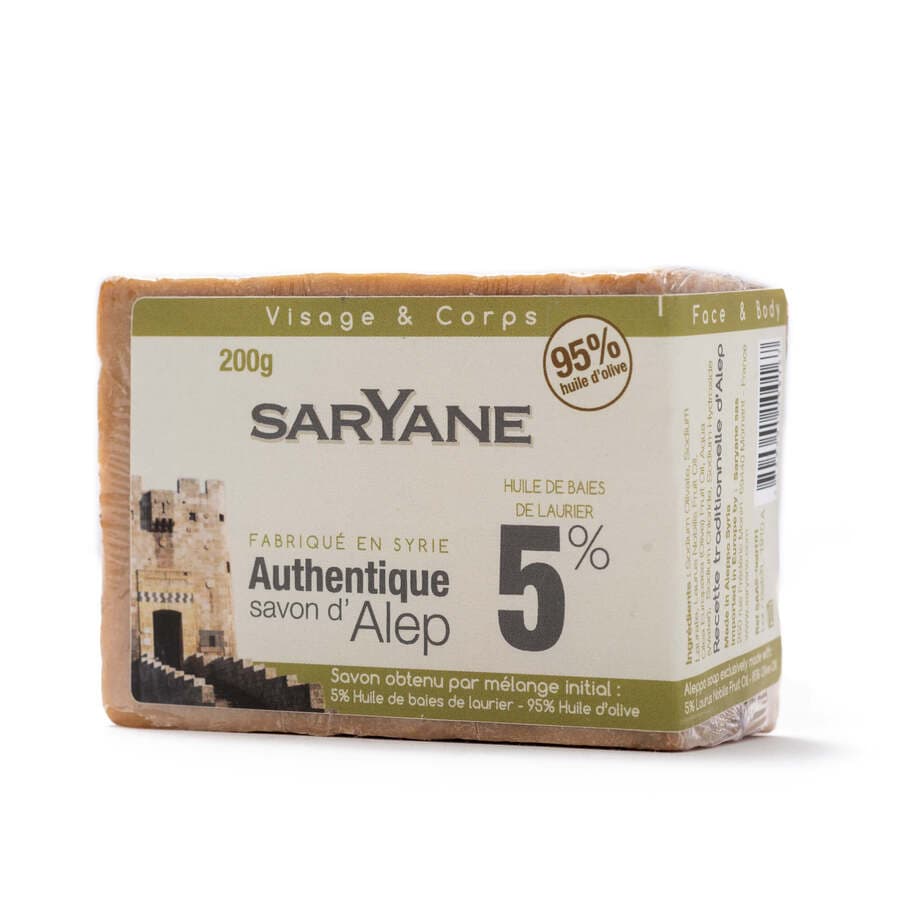 Aleppo Seife – 5% Lorbeeröl und 95% Olivenöl – Saryane 200 g