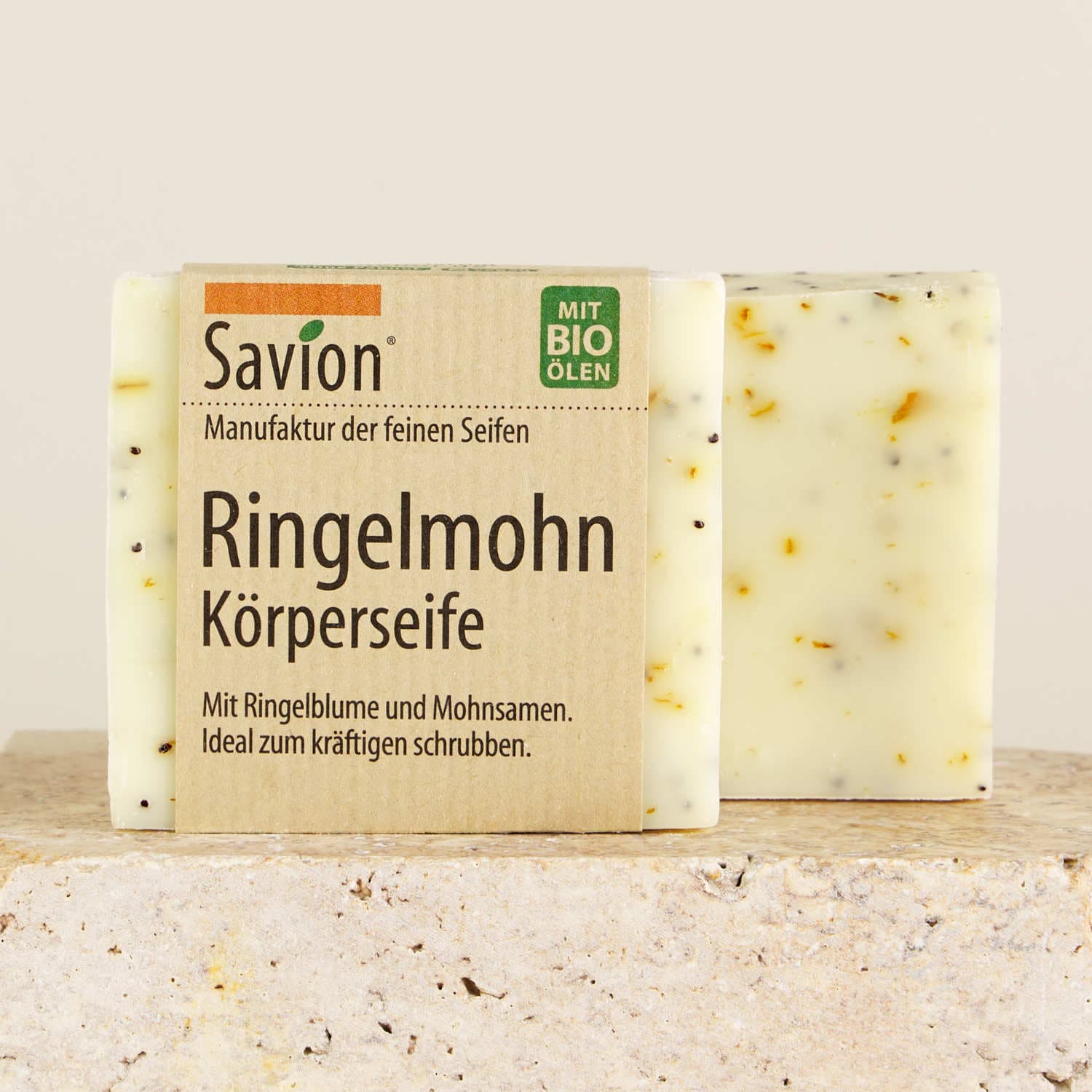 Bioseife mit Ringelblume und Mohnsamen – Ringelmohnseife – Savion 80 g