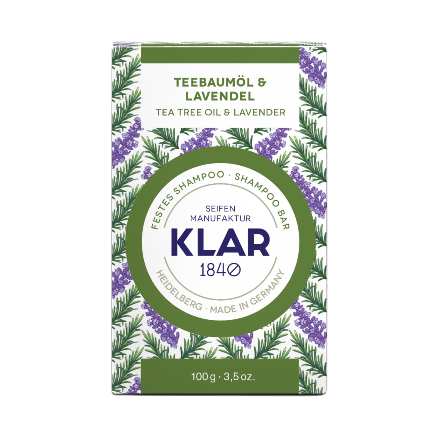 Festes Shampoo – Teebaumöl und Lavendel – KLAR 100 g