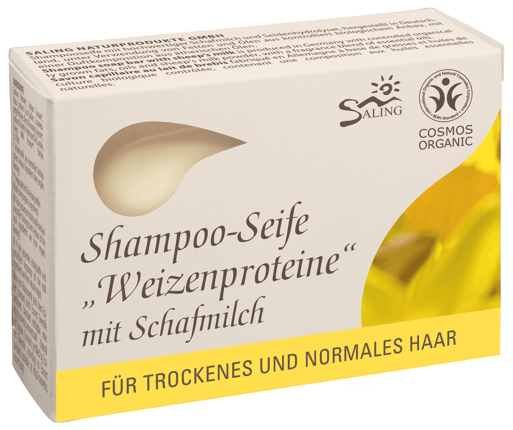 Haarseife mit Weizenproteine und Schafmilch – Cosmos zertifiziert – Saling 125 g