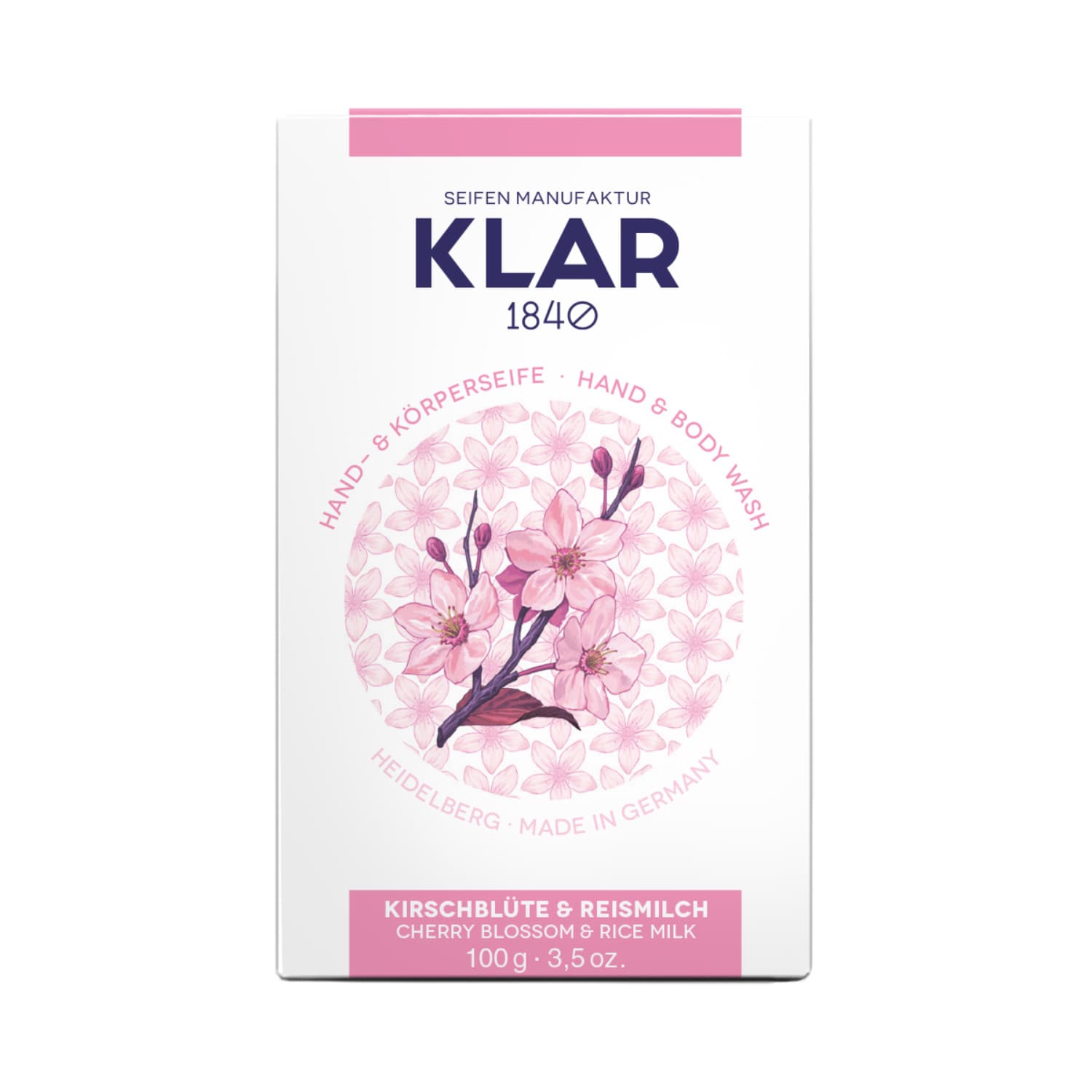 Seife mit Kirschblüte und Reismilch – ohne Palmöl – Cosmos zertifiziert – Klar 100 g