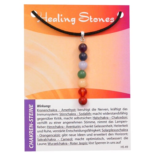 Healing Stones Chakra von Hand gefertigter, hochwertiger und besonderer Edelstein-Anhänger aus verschiedenen Edelsteinen mit Seidenband und Erklärugskarte.