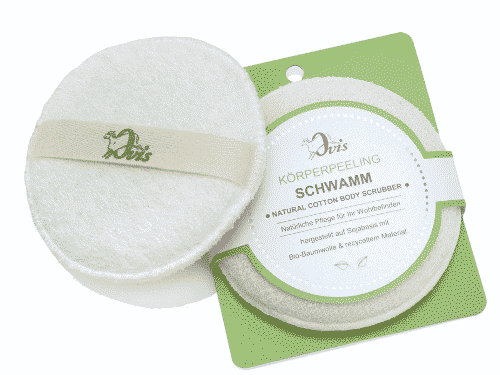 Peelingschwamm mit Sojaschaum und bio Baumwolle - Ovis 12,5 cm