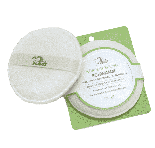 Peelingschwamm mit Sojaschaum und bio Baumwolle
