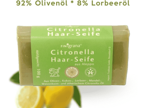 Aleppo Haarseife Citronella mit 8% Lorbeeröl und 92% Olivenöl - Pearl 100 g