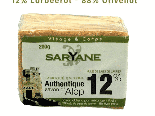 Aleppo Seife - 12% Lorbeeröl und 88% Olivenöl - Saryane 200 g