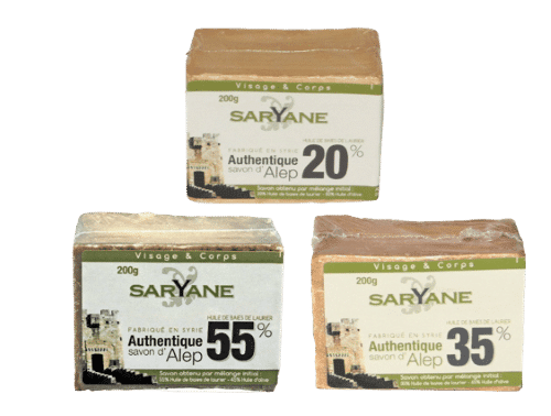 Aleppo Seife Set - Unterschiedliche Lorbeerölanteile - Saryane 3x 200 g