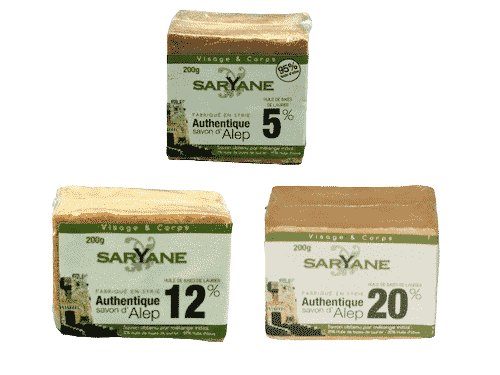 Set mit unterschiedlichen Lorbeerölanteilen - Aleppo Seife Probierpaket - Saryane 3 x 200 g