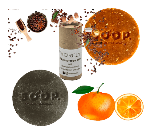 Set pflanzliche Peelingseifen & Lippenpflege - Orange & Kaffee - C!rcly