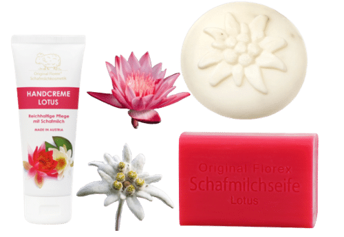 Lotus & Edelweiß Set – Handcreme + Schafmilchseifen – Florex & Ovis